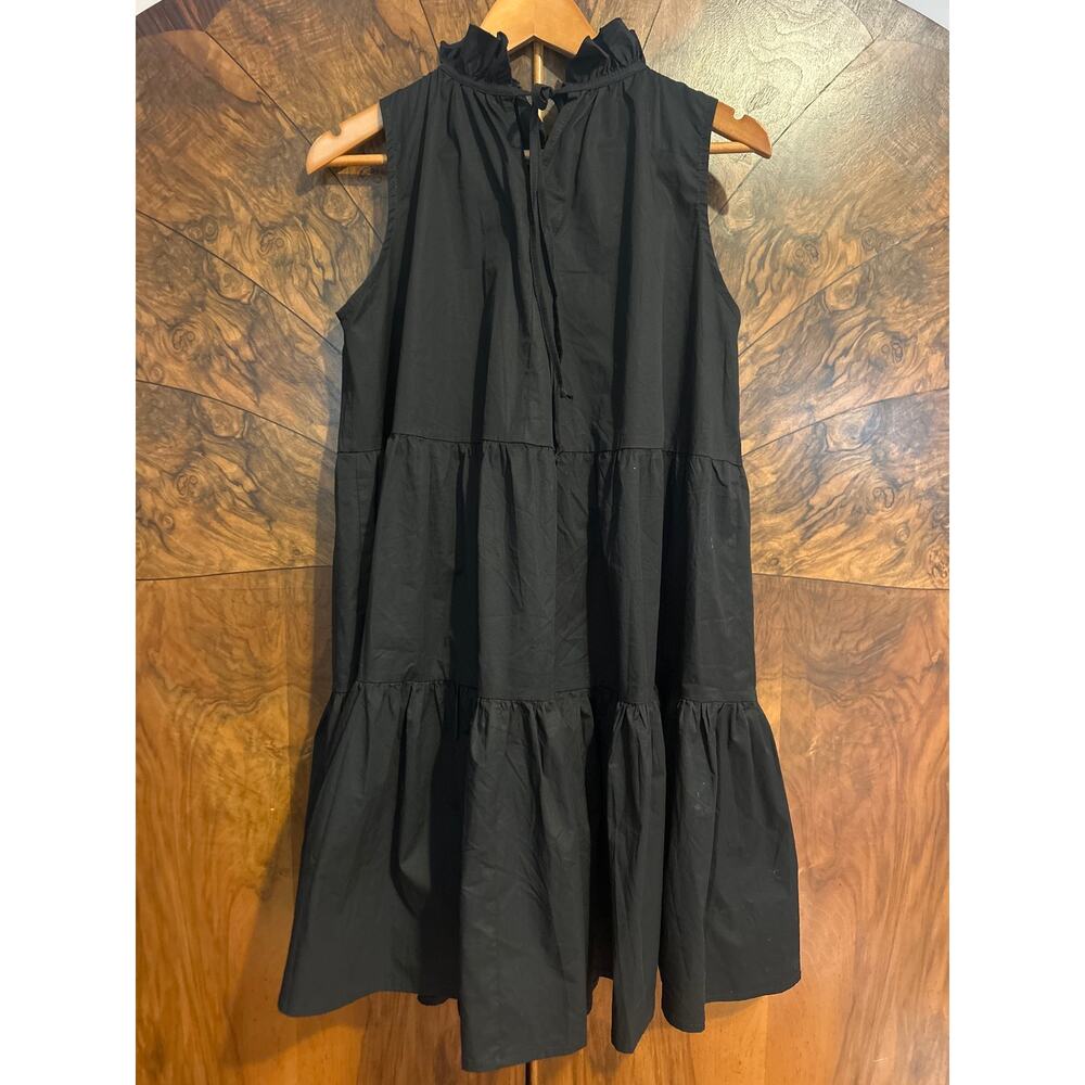 MONICA NERA Tiered Dress FEMININE SUSTAINABLE FASH Cotton NWT Sz XL Black Poplin - Picture 3 of 9